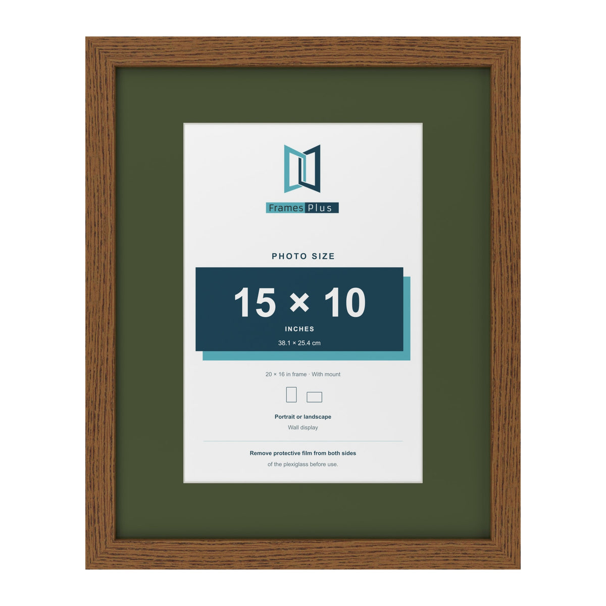 Dark Oak 20 x 16 inch picture frame with a green mount for a 15 x 10 inch photo