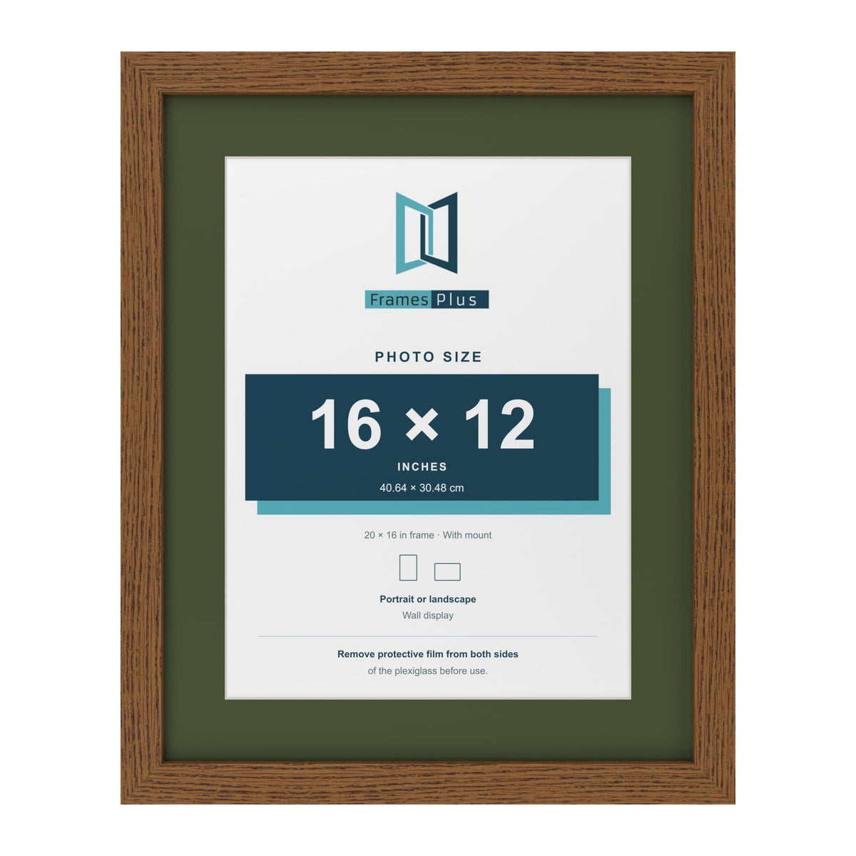Dark Oak 20 x 16 inch picture frame with a green mount for a 16 x 12 inch photo