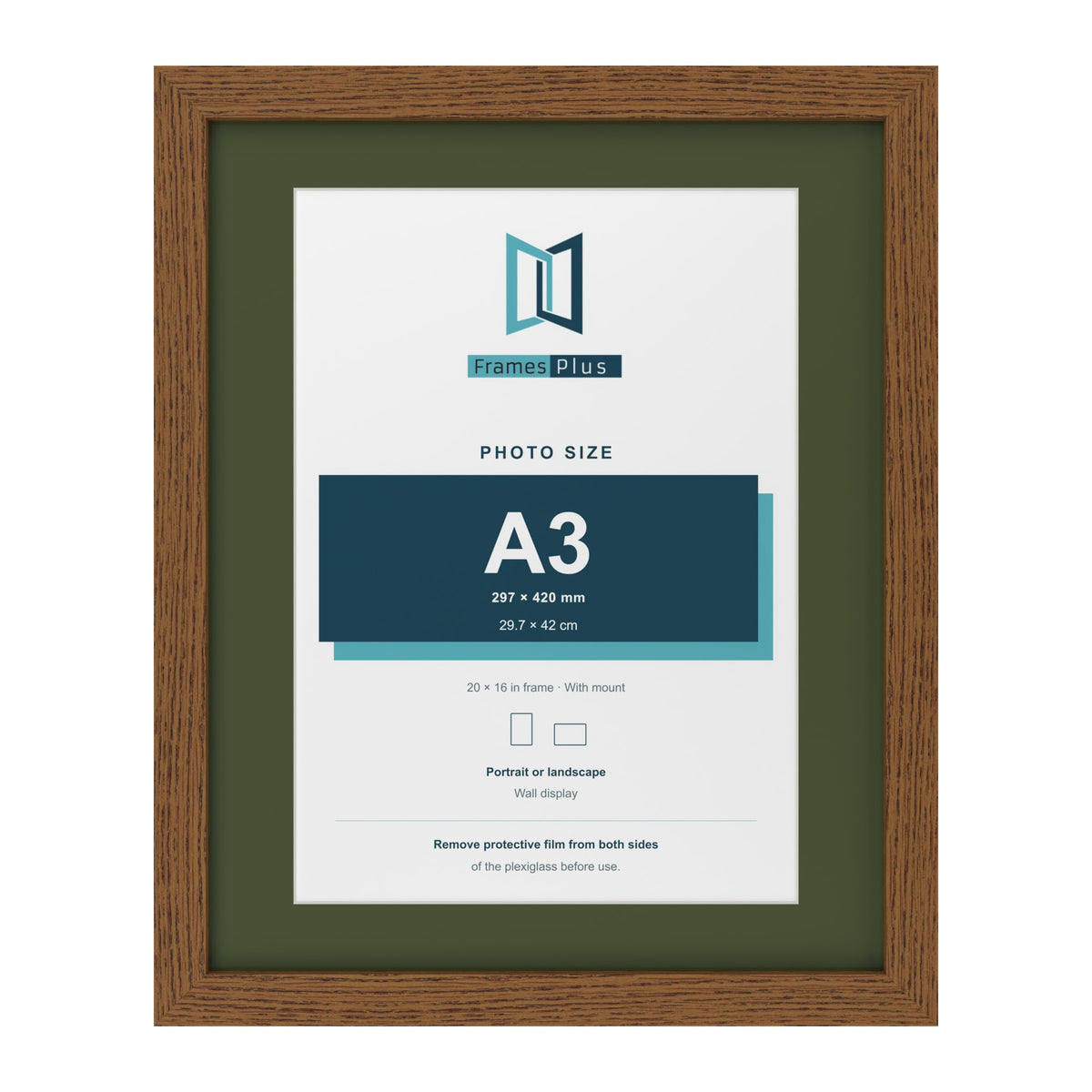 Dark Oak 20 x 16 inch picture frame with a green mount for an A3 photo