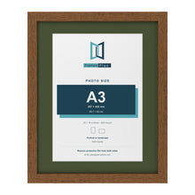 Dark Oak 20 x 16 inch picture frame with a green mount for an A3 photo