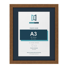 Dark Oak 20 x 16 inch picture frame with a Pacific Blue mount for an A3 photo