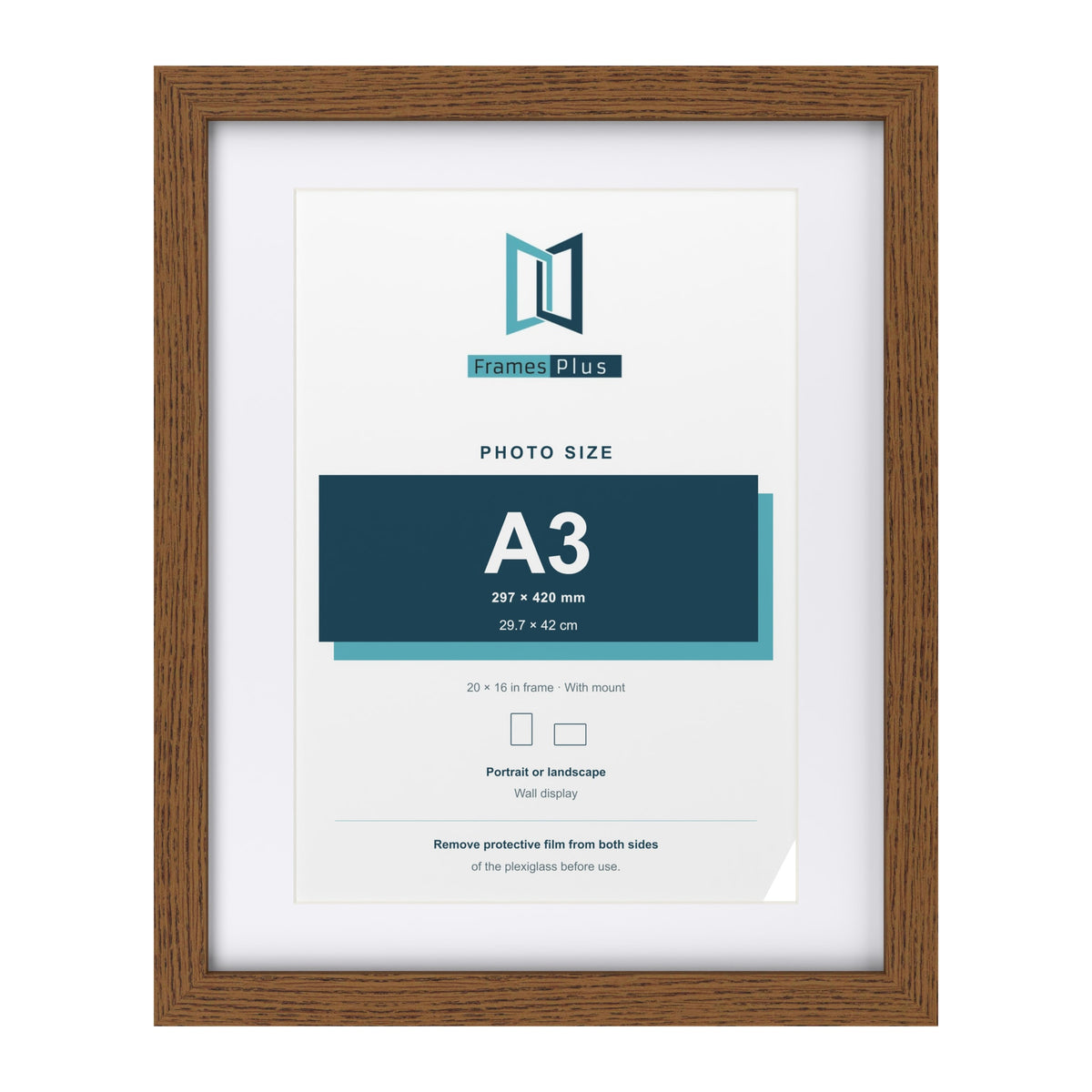 Dark Oak 20 x 16 inch picture frame with a white mount for an A3 photo