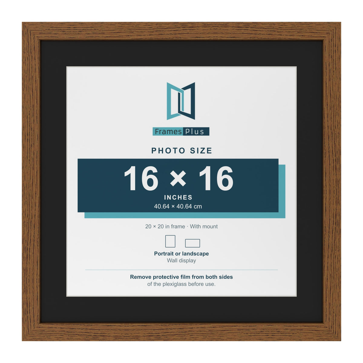 Dark Oak 20 x 20 inch picture frame with a black mount for a 16 x 16 inch photo
