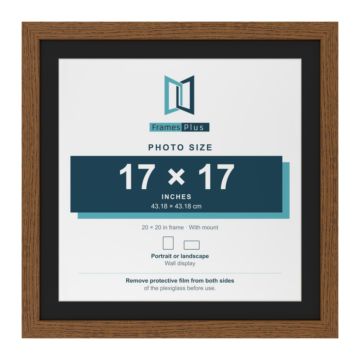 Dark Oak 20 x 20 inch picture frame with a black mount for a 17 x 17 inch photo