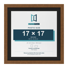 Dark Oak 20 x 20 inch picture frame with a black mount for a 17 x 17 inch photo