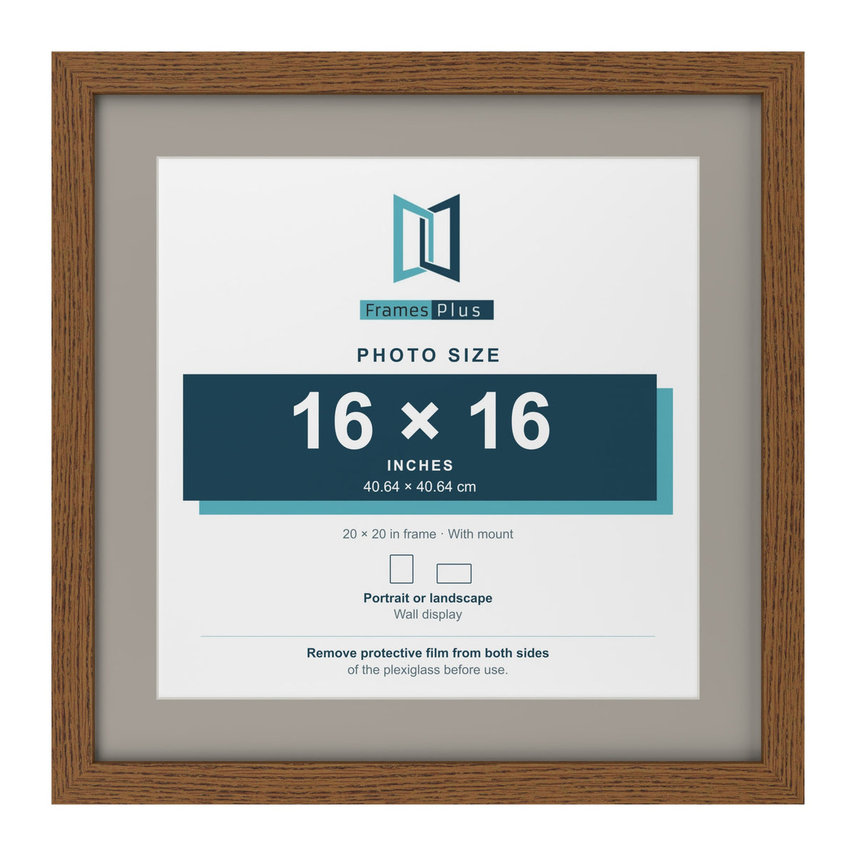 Dark Oak 20 x 20 inch picture frame with a Dawn Grey mount for a 16 x 16 inch photo