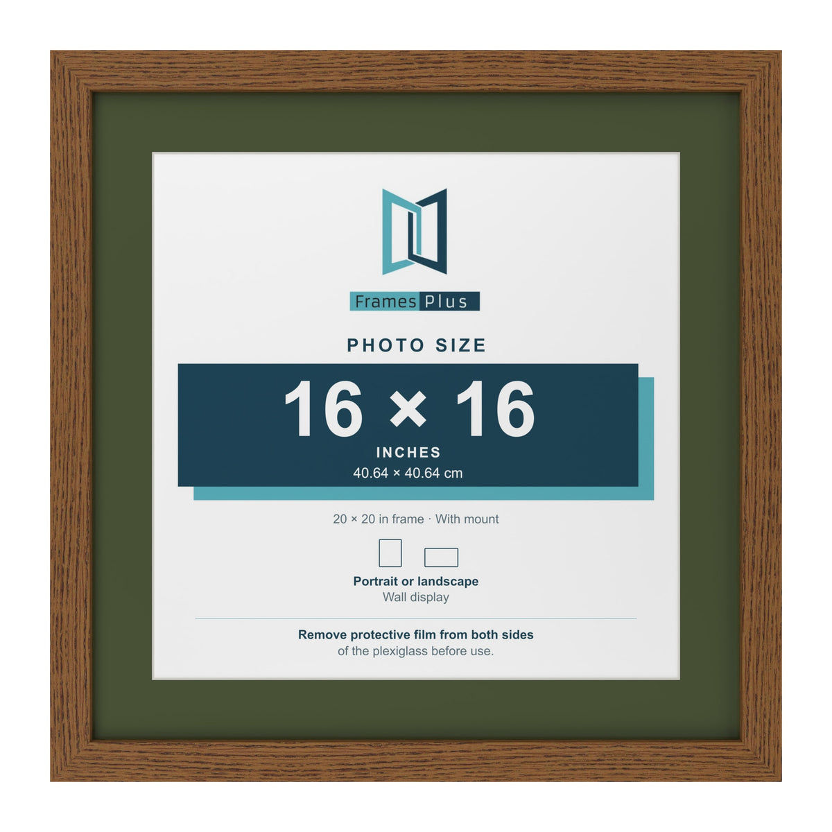 Dark Oak 20 x 20 inch picture frame with a green mount for a 16 x 16 inch photo