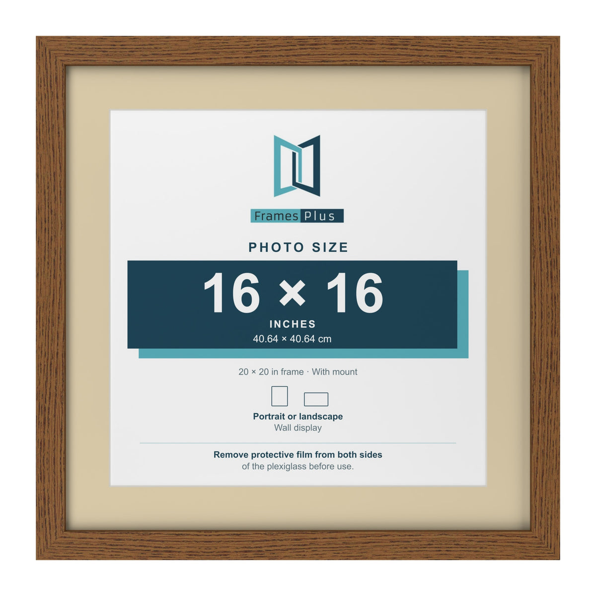 Dark Oak 20 x 20 inch picture frame with an ivory mount for a 16 x 16 inch photo