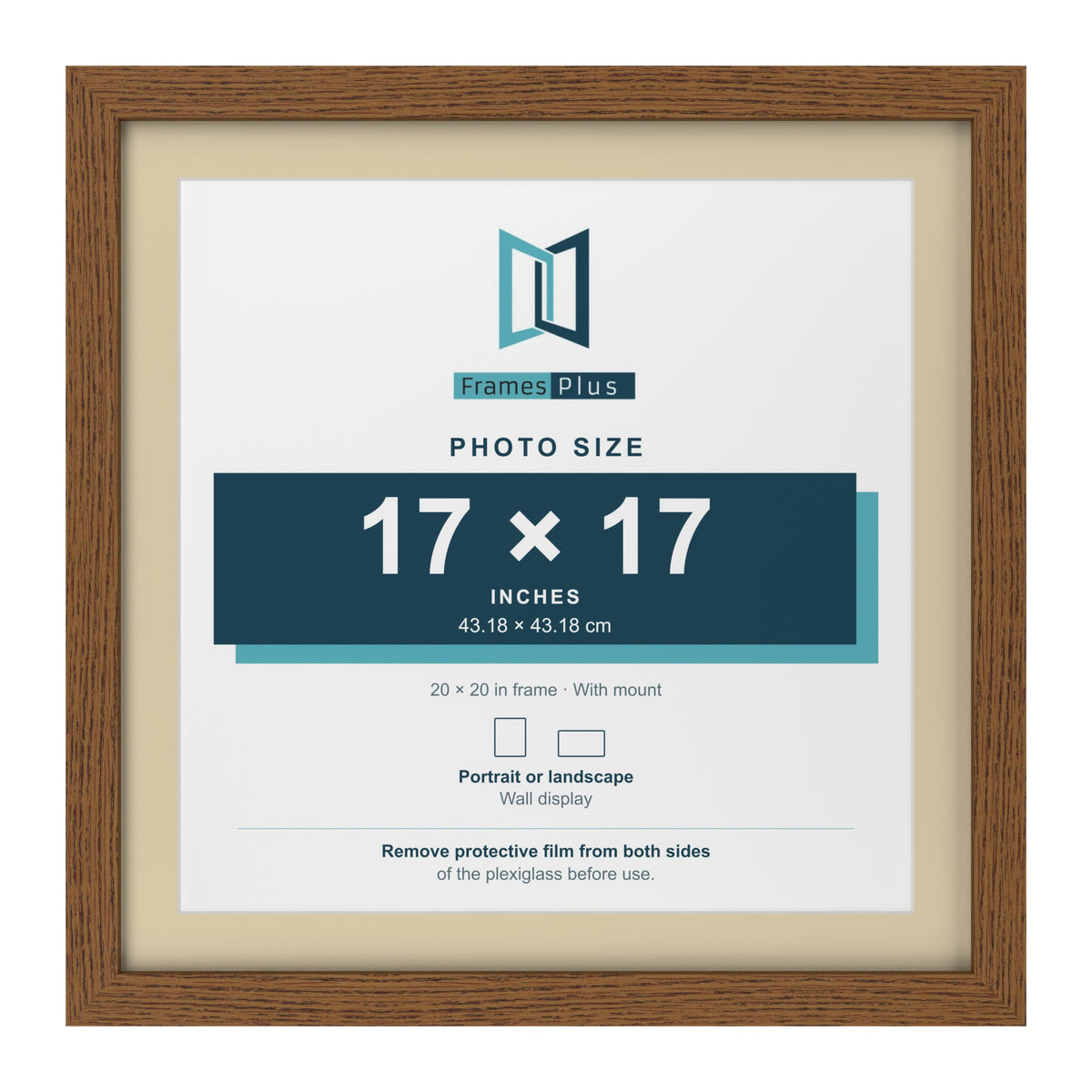 Dark Oak 20 x 20 inch picture frame with an ivory mount for a 17 x 17 inch photo