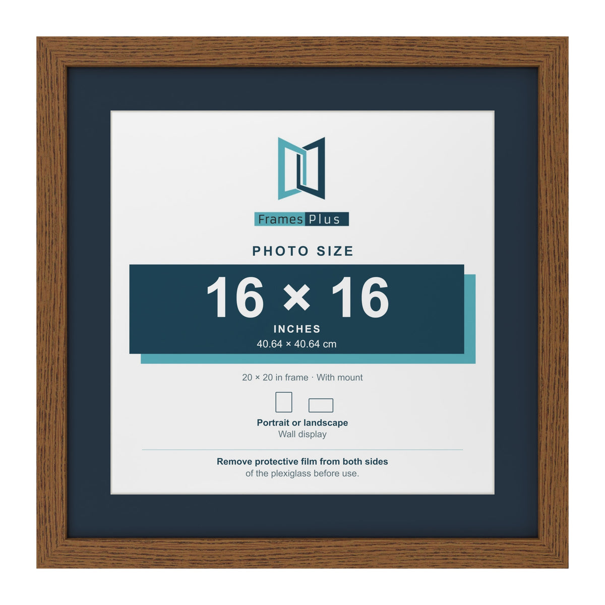 Dark Oak 20 x 20 inch picture frame with a Pacific Blue mount for a 16 x 16 inch photo
