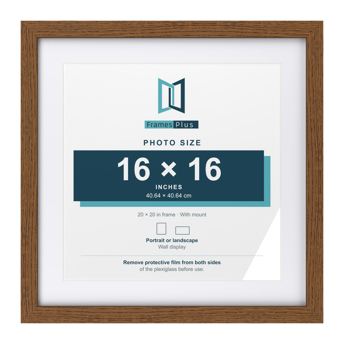 Dark Oak 20 x 20 inch picture frame with a white mount for a 16 x 16 inch photo