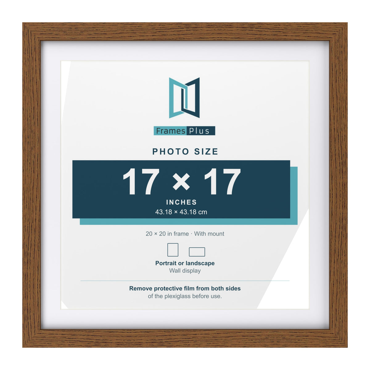 Dark Oak 20 x 20 inch picture frame with a white mount for a 17 x 17 inch photo