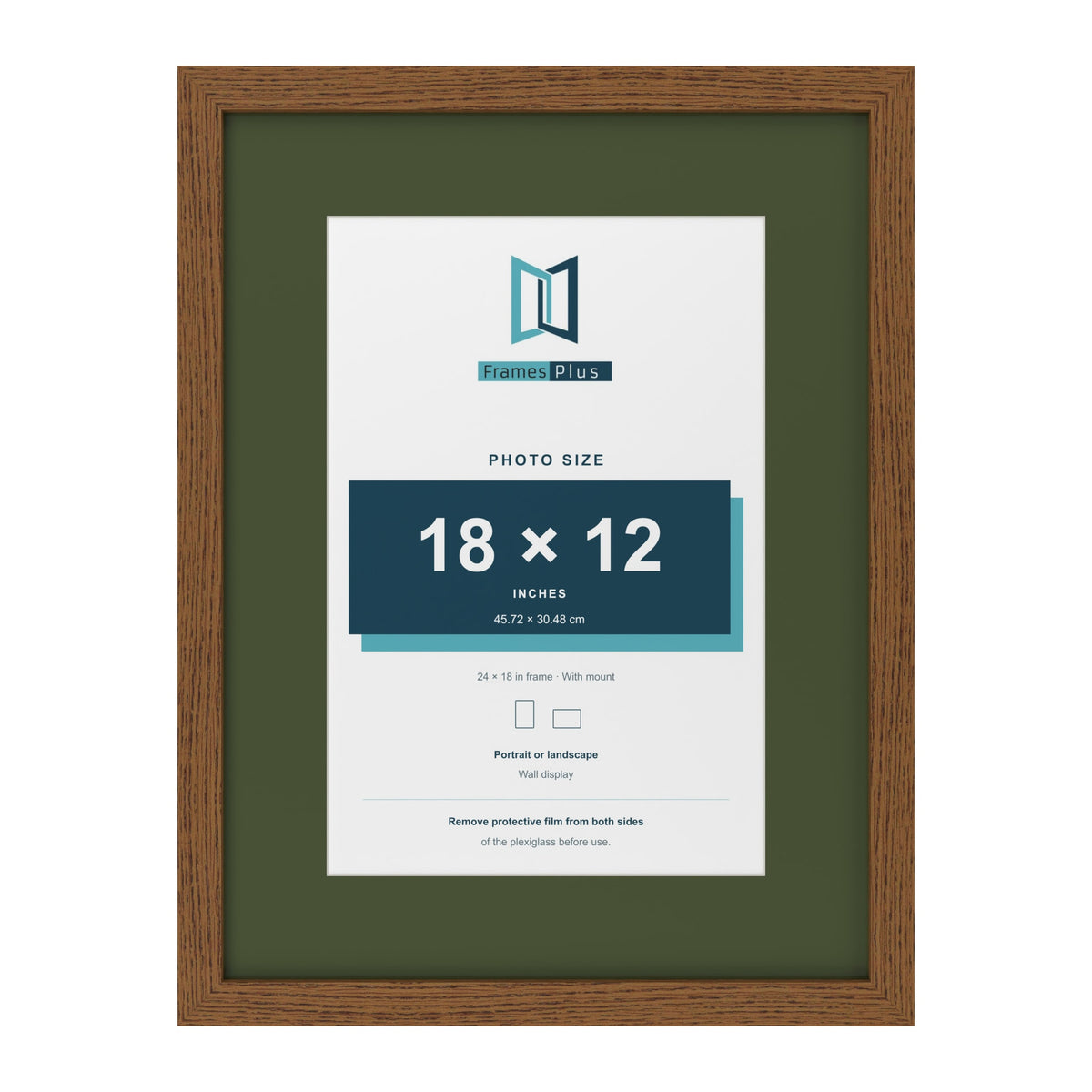 Dark Oak 24 x 18 inch picture frame with a green mount for an 18 x 12 inch photo