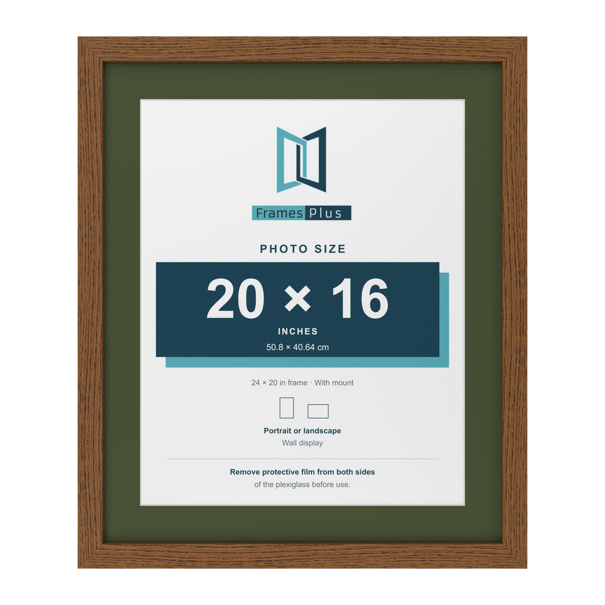 Dark Oak 24 x 20 inch picture frame with a green mount for a 20 x 16 inch photo