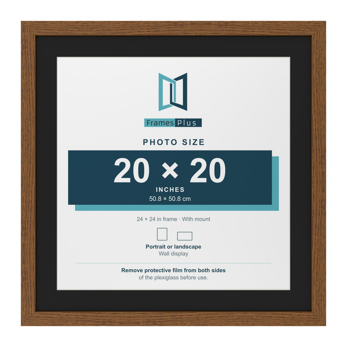 Dark Oak 24 x 24 inch picture frame with a black mount for a 20 x 20 inch photo