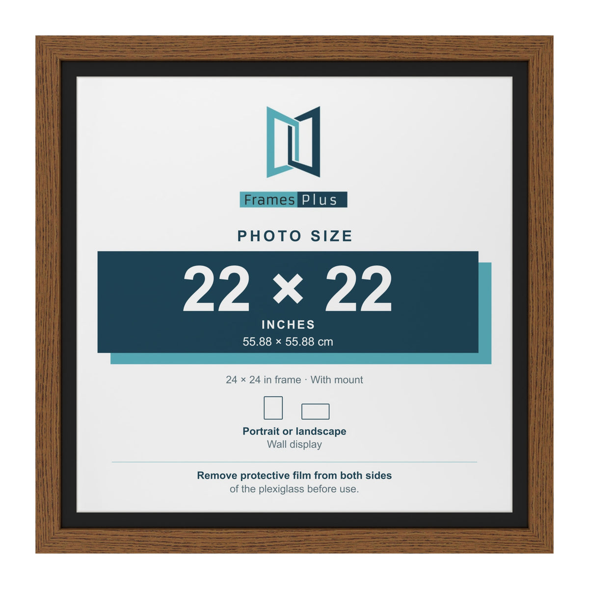Dark Oak 24 x 24 inch picture frame with a black mount for a 22 x 22 inch photo