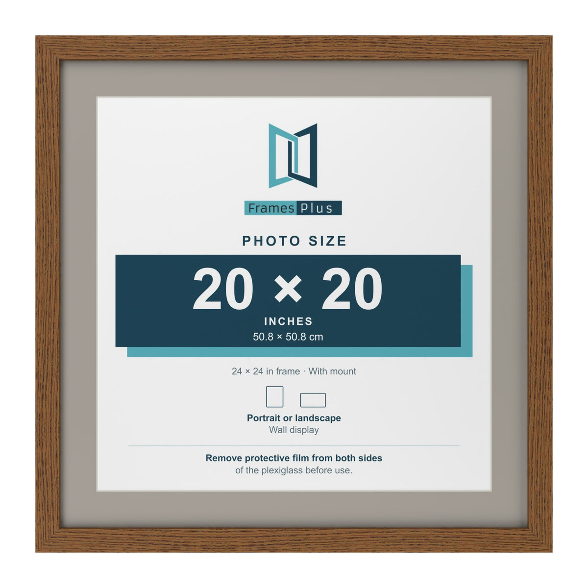 Dark Oak 24 x 24 inch picture frame with a Dawn Grey mount for a 20 x 20 inch photo