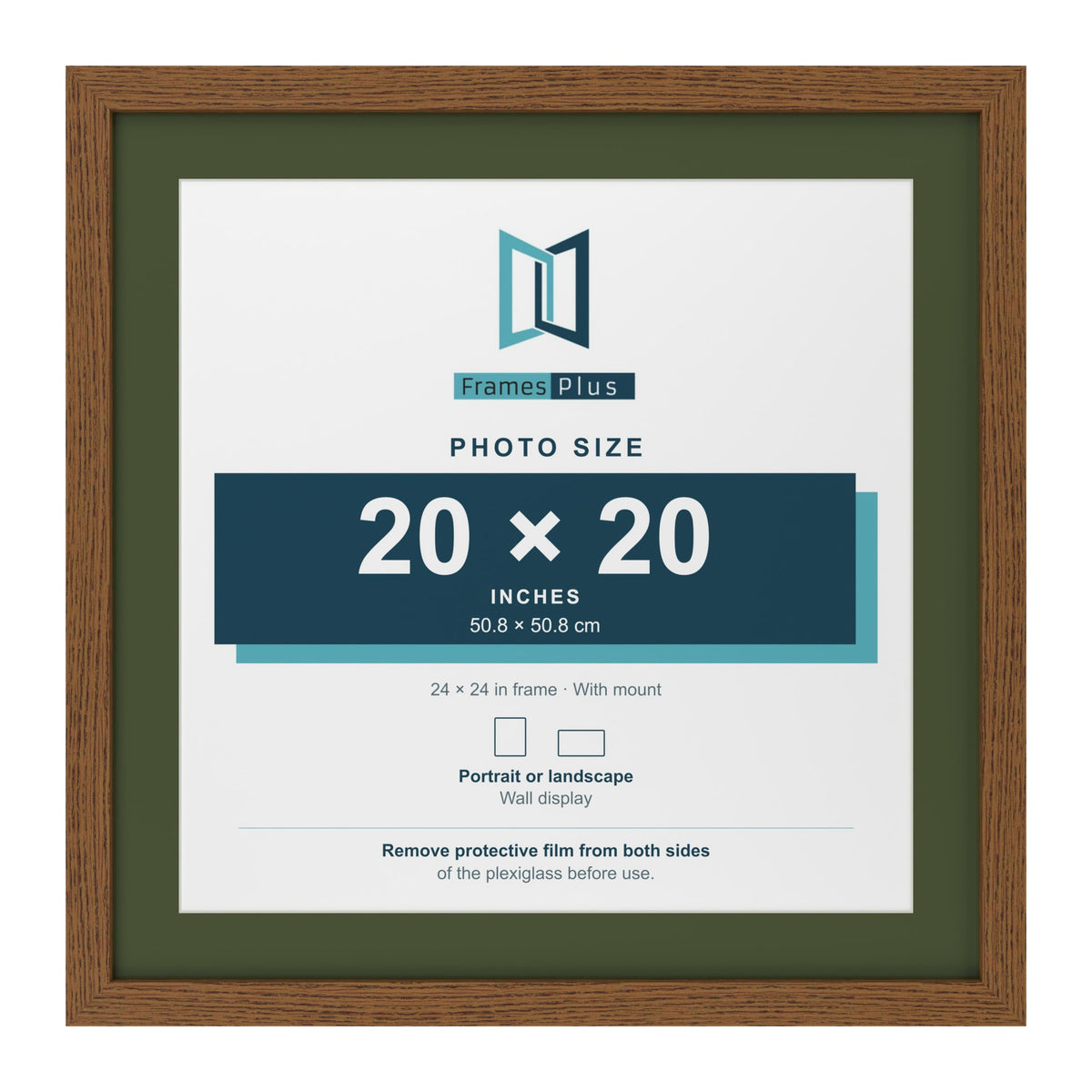 Dark Oak 24 x 24 inch picture frame with a green mount for a 20 x 20 inch photo