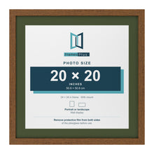 Dark Oak 24 x 24 inch picture frame with a green mount for a 20 x 20 inch photo