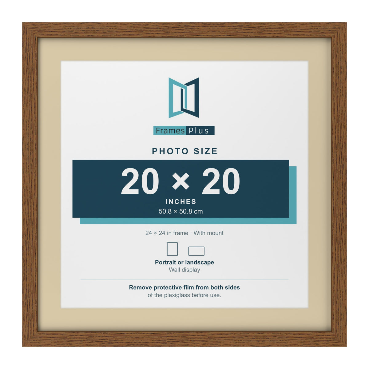 Dark Oak 24 x 24 inch picture frame with an ivory mount for a 20 x 20 inch photo