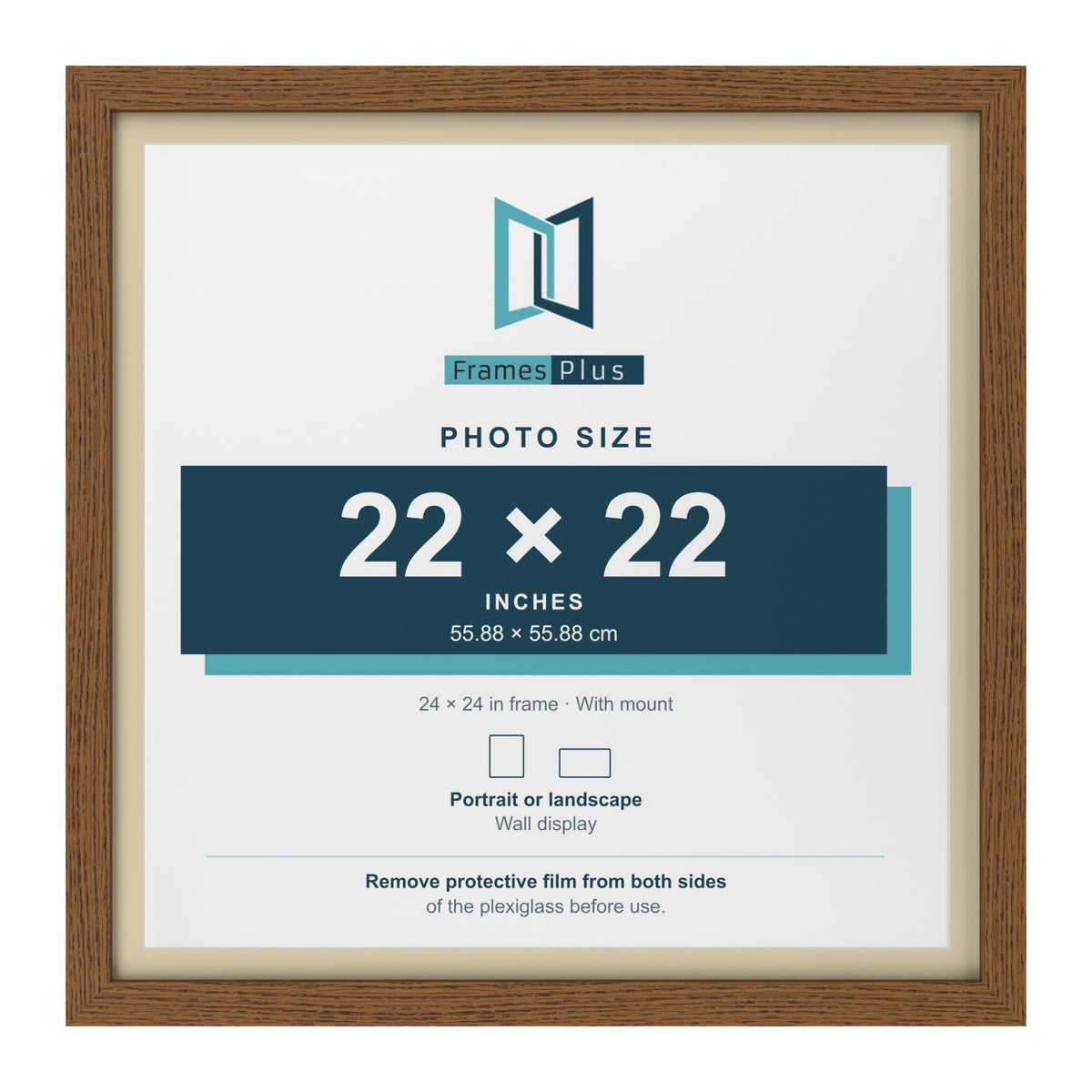 Dark Oak 24 x 24 inch picture frame with an ivory mount for a 22 x 22 inch photo