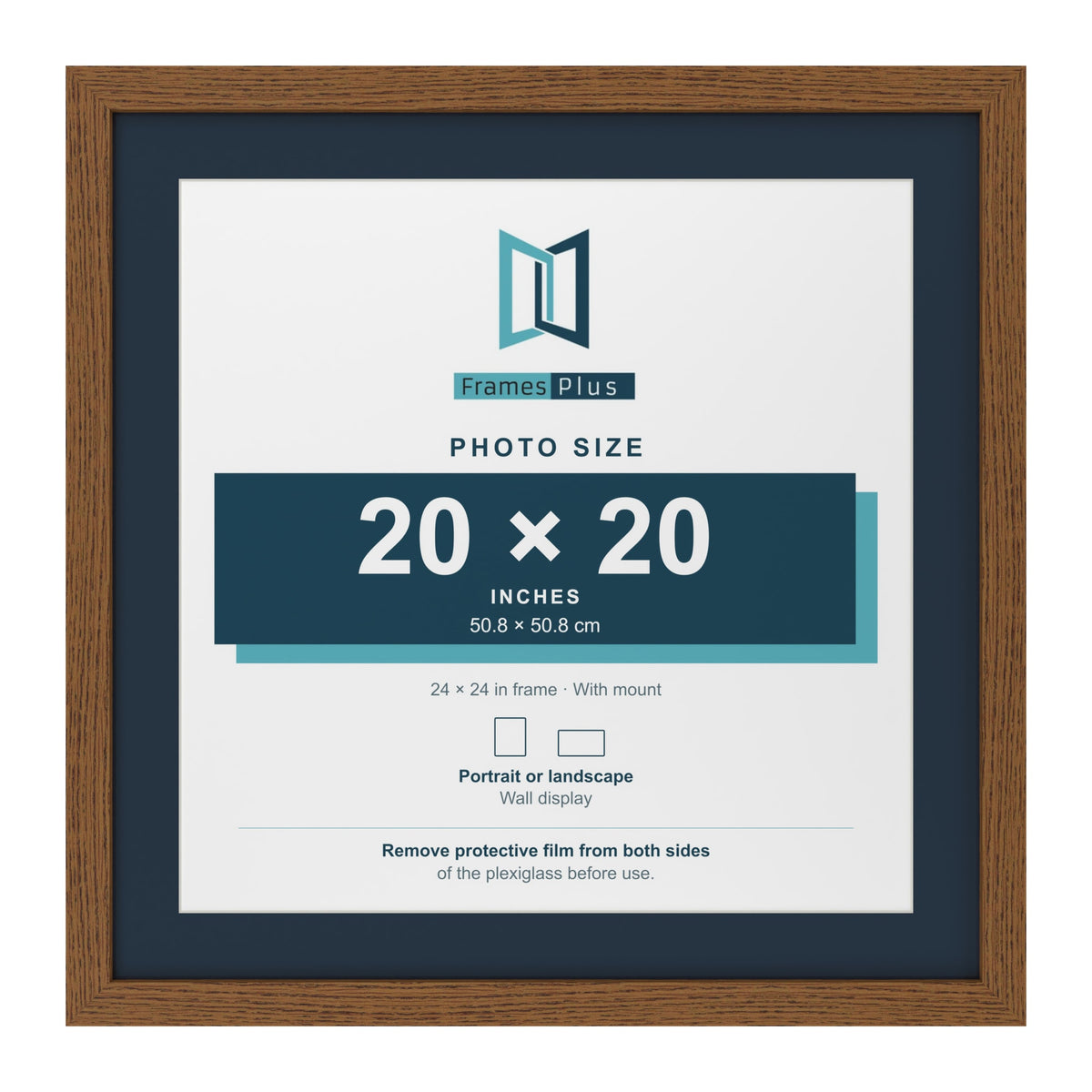 Dark Oak 24 x 24 inch picture frame with a Pacific Blue mount for a 20 x 20 inch photo