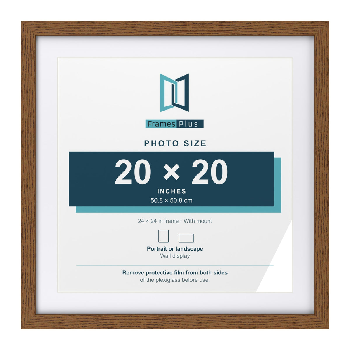 Dark Oak 24 x 24 inch picture frame with a white mount for a 20 x 20 inch photo