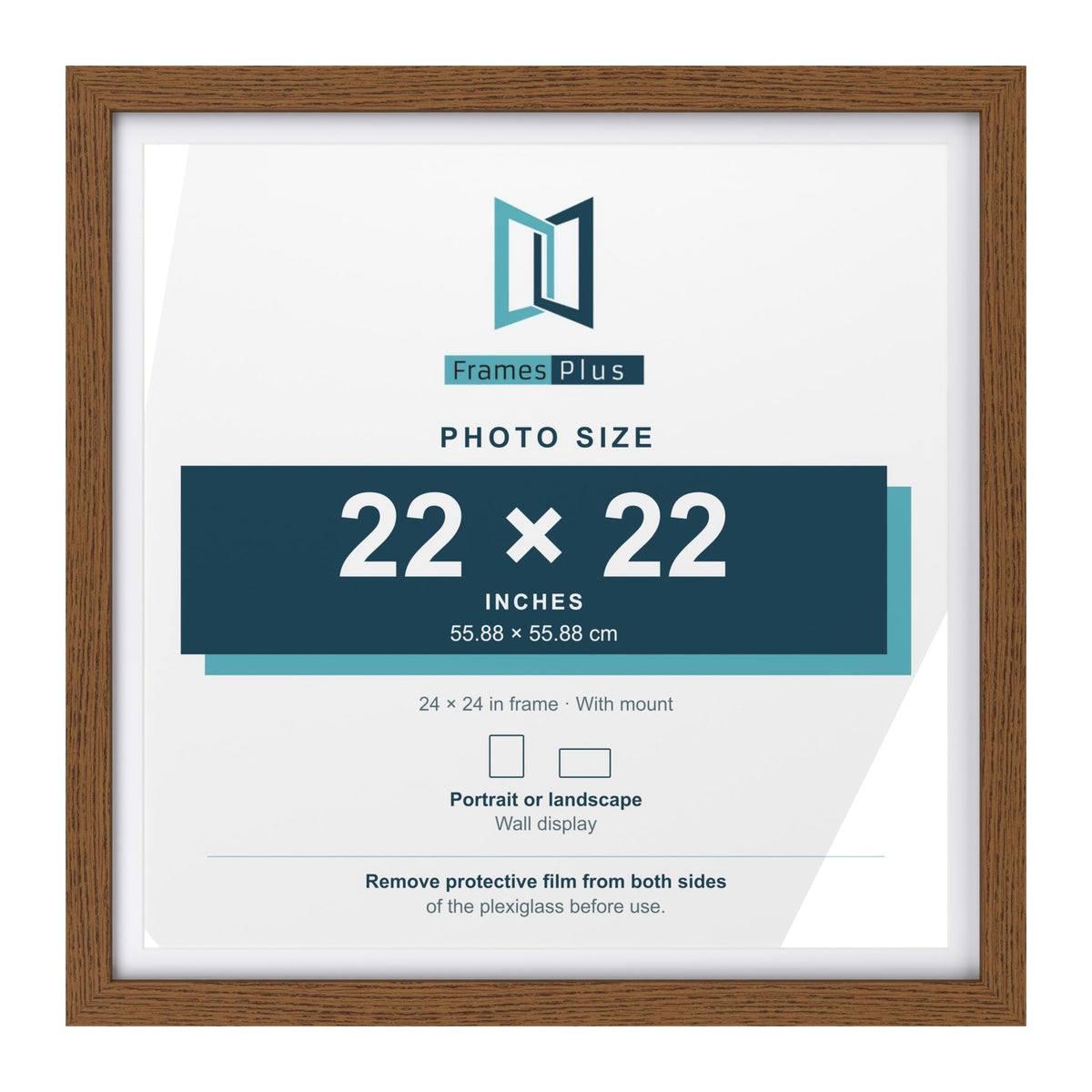 Dark Oak 24 x 24 inch picture frame with a white mount for a 22 x 22 inch photo