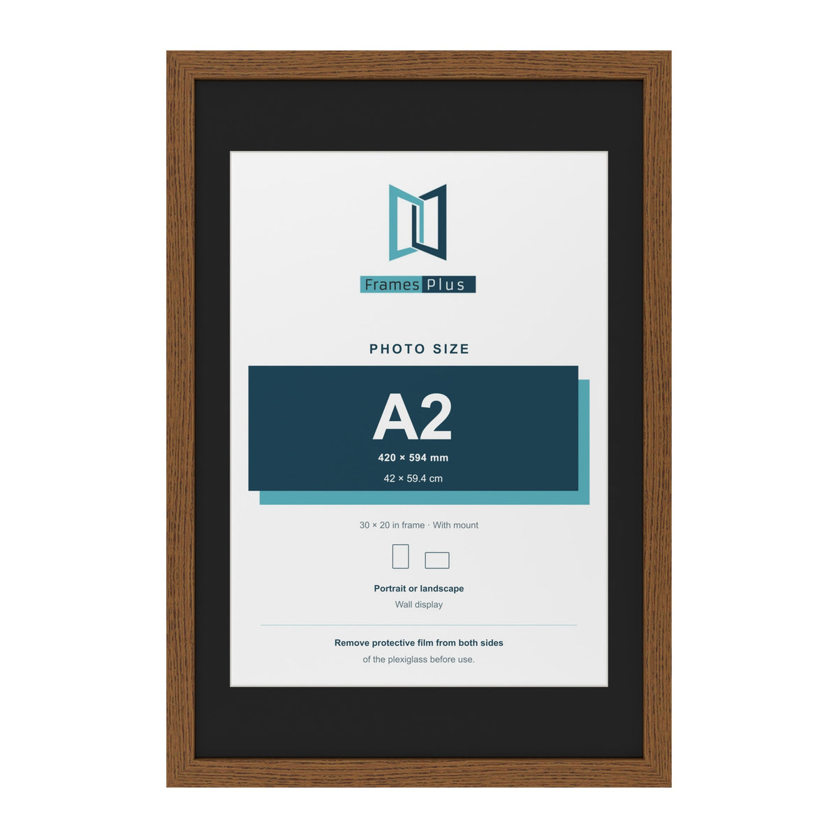 Dark Oak 30 x 20 inch picture frame with a black mount for an A2 photo