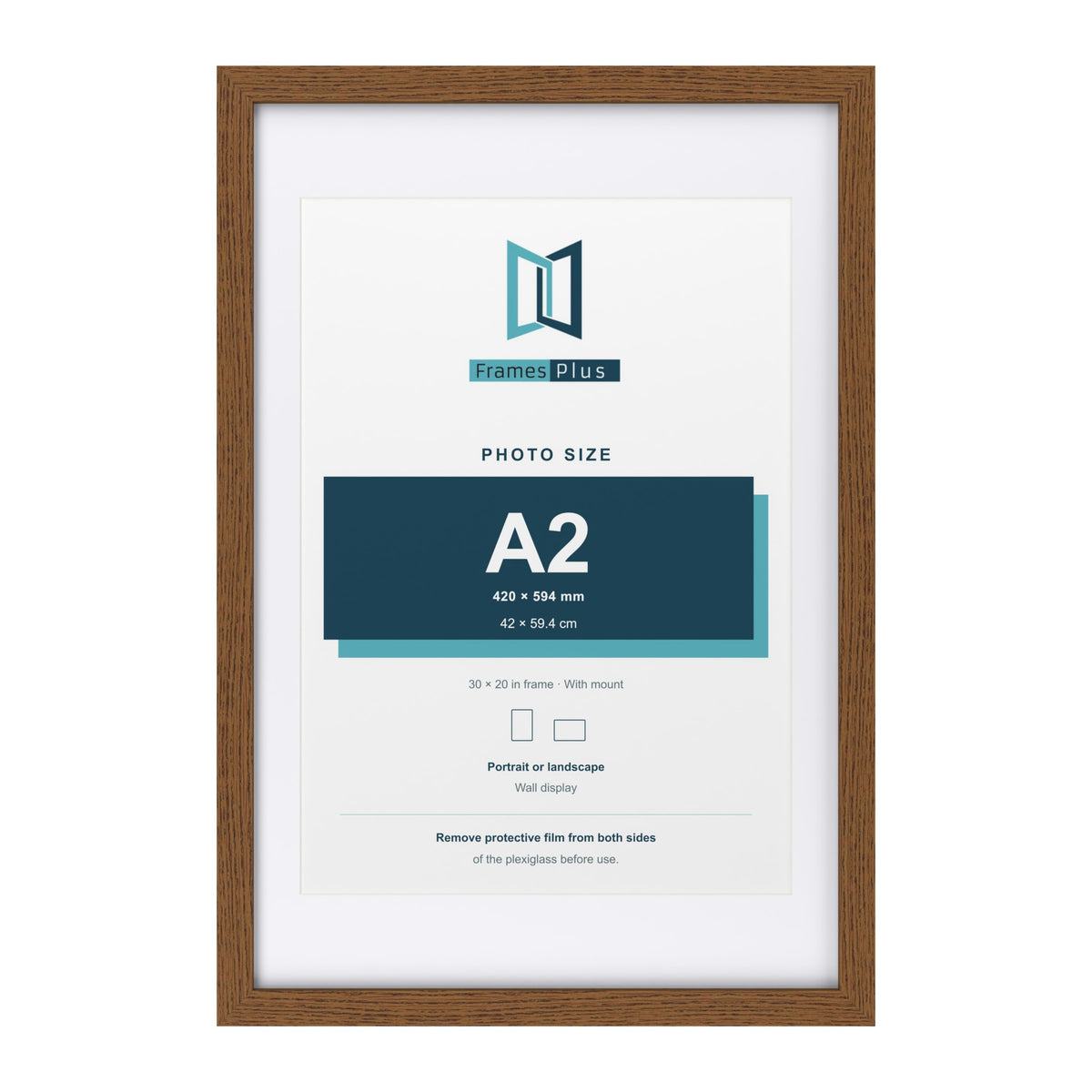 Dark Oak 30 x 20 inch picture frame with a white mount for an A2 photo