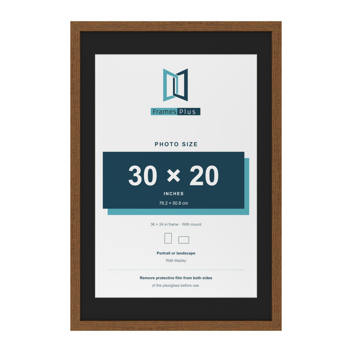 Dark Oak 36 x 24 inch picture frame with a black mount for a 30 x 20 inch photo