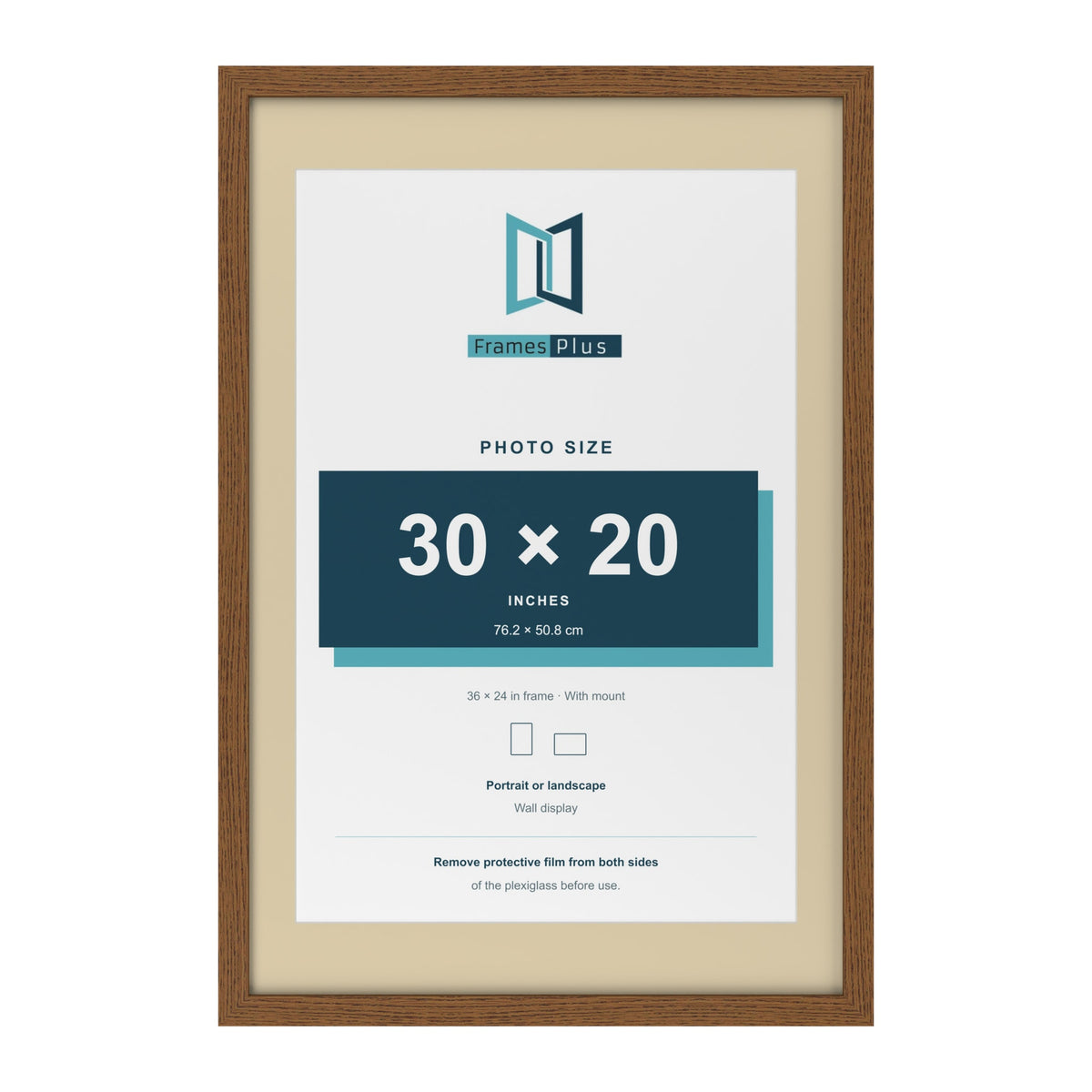 Dark Oak 36 x 24 inch picture frame with an ivory mount for a 30 x 20 inch photo