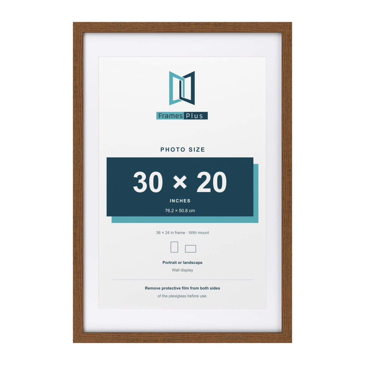 Dark Oak 36 x 24 inch picture frame with a white mount for a 30 x 20 inch photo