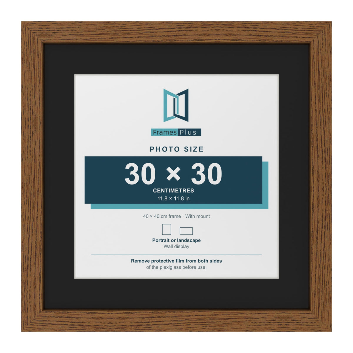 Dark Oak 40 x 40 cm picture frame with a black mount for a 30 x 30 cm photo