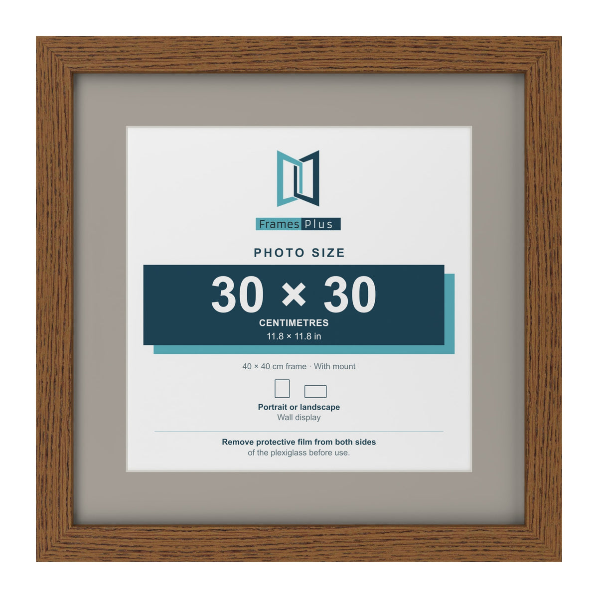 Dark Oak 40 x 40 cm picture frame with a Dawn Grey mount for a 30 x 30 cm photo
