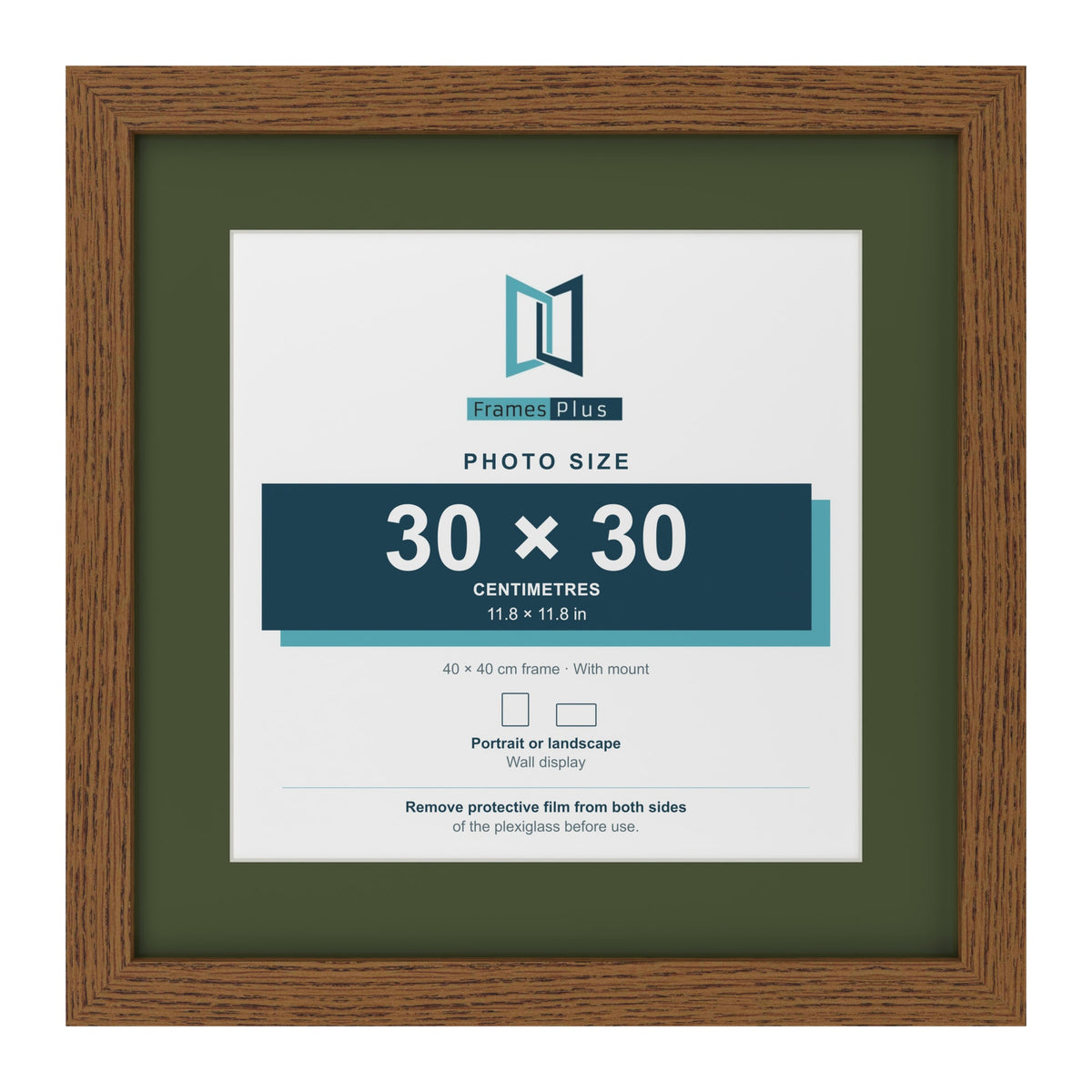 Dark Oak 40 x 40 cm picture frame with a green mount for a 30 x 30 cm photo