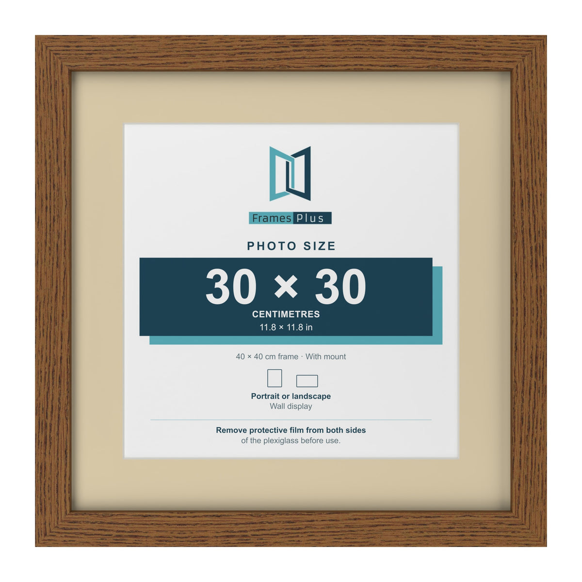 Dark Oak 40 x 40 cm picture frame with an ivory mount for a 30 x 30 cm photo