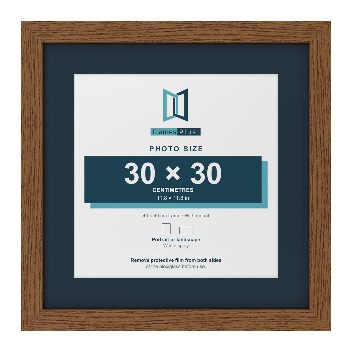 Dark Oak 40 x 40 cm picture frame with a Pacific Blue mount for a 30 x 30 cm photo