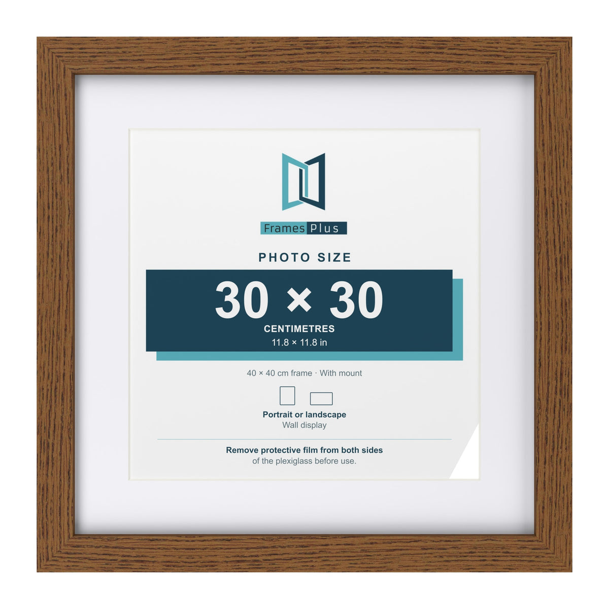 Dark Oak 40 x 40 cm picture frame with a white mount for a 30 x 30 cm photo