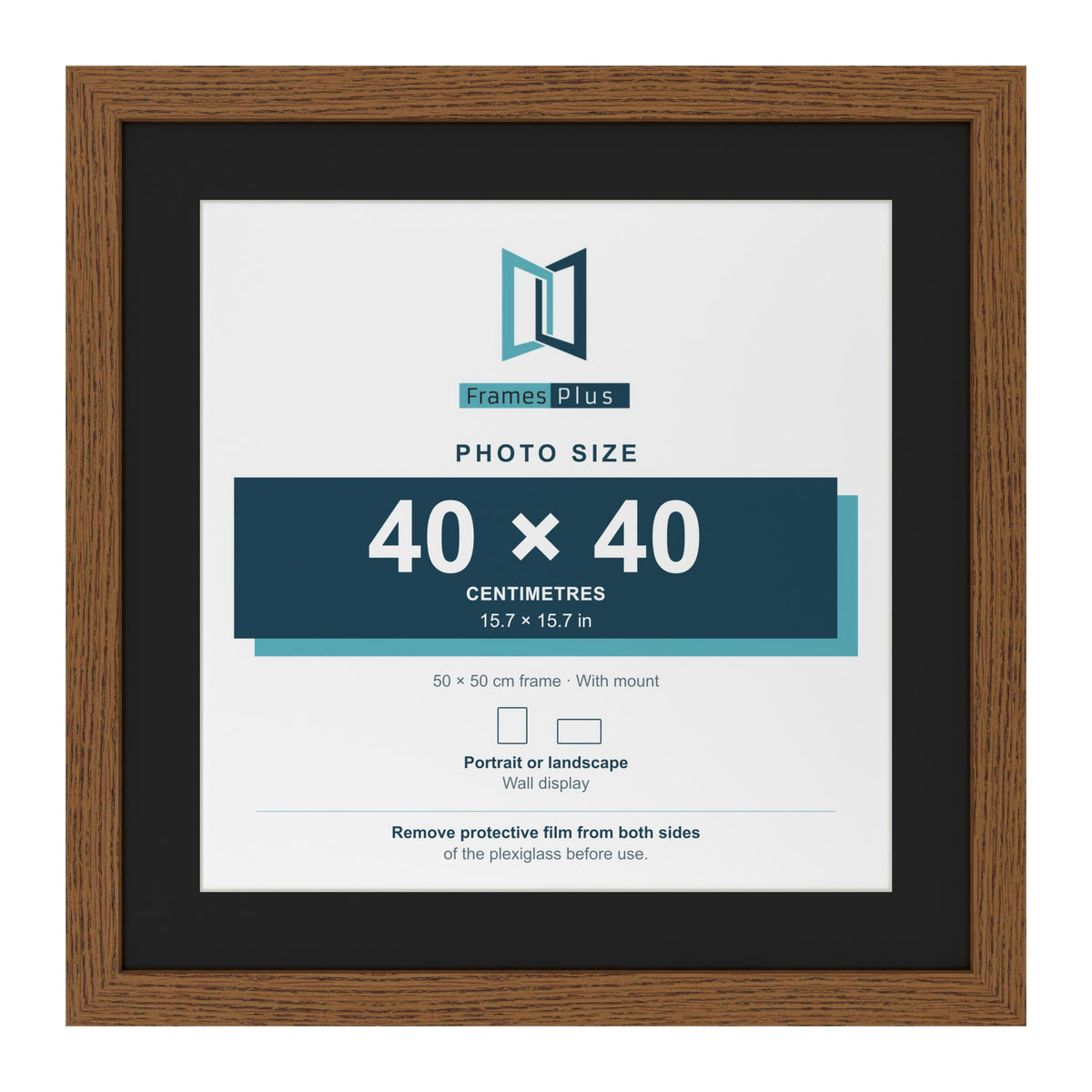 Dark Oak 50 x 50 cm picture frame with a black mount for a 40 x 40 cm photo