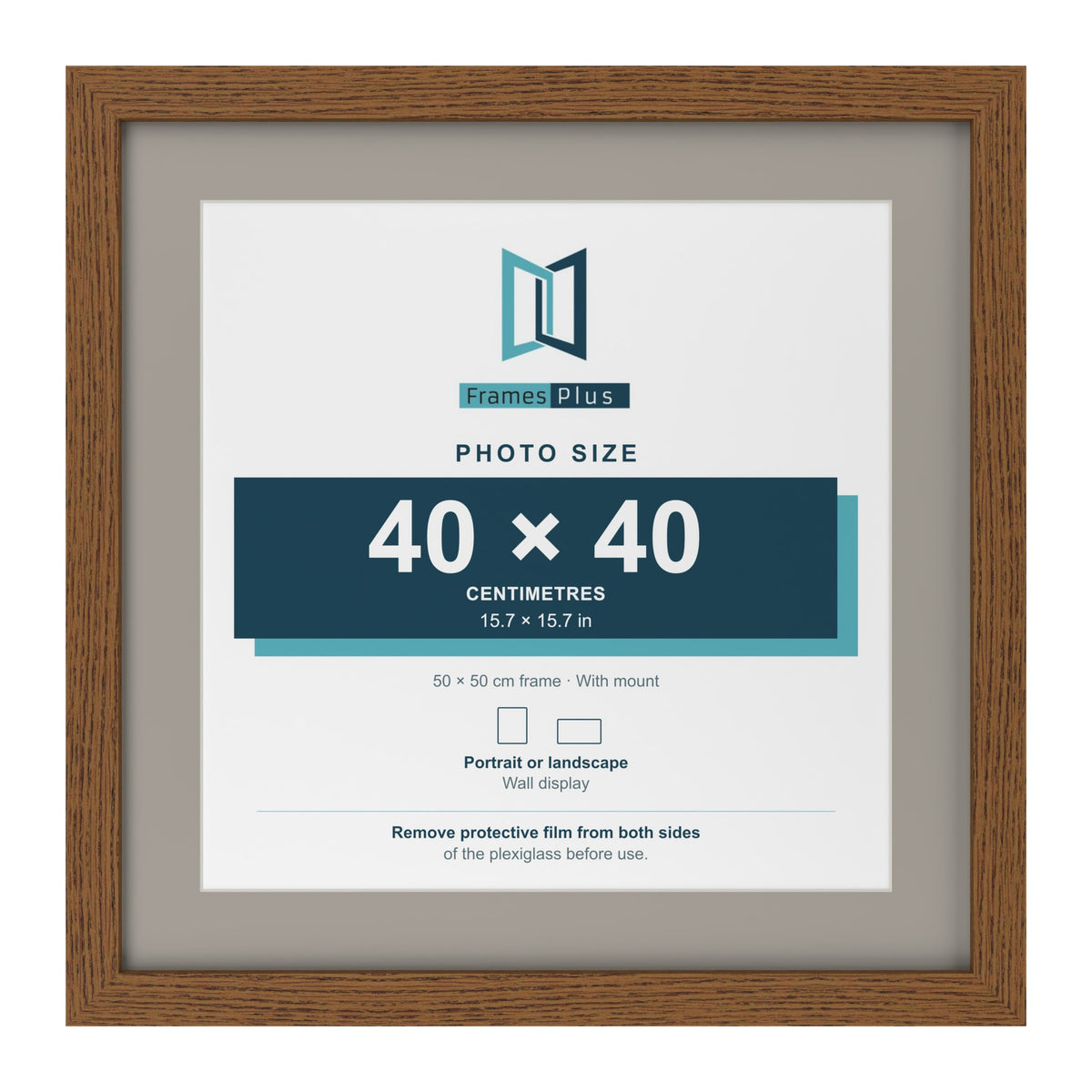 Dark Oak 50 x 50 cm picture frame with a Dawn Grey mount for a 40 x 40 cm photo