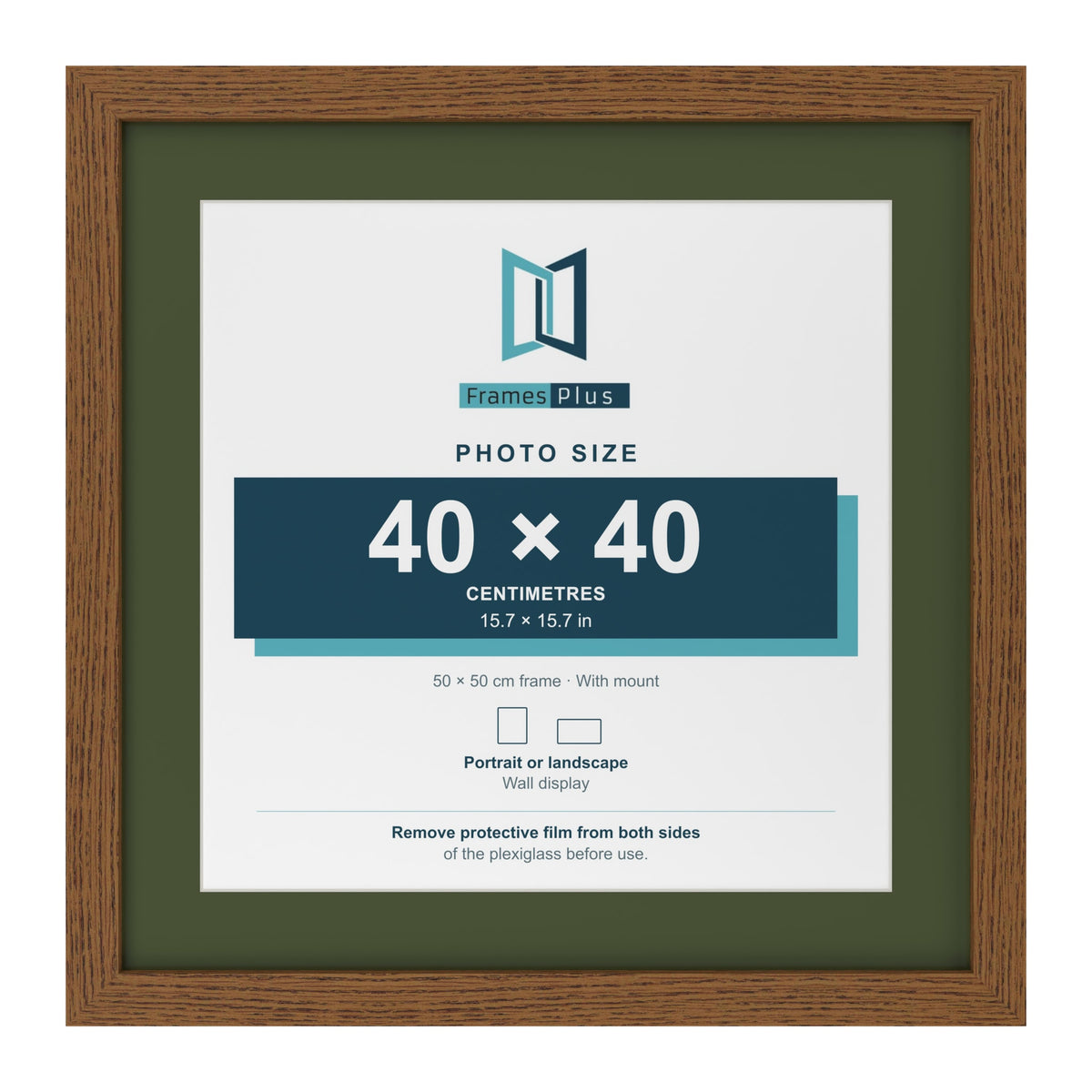Dark Oak 50 x 50 cm picture frame with a green mount for a 40 x 40 cm photo