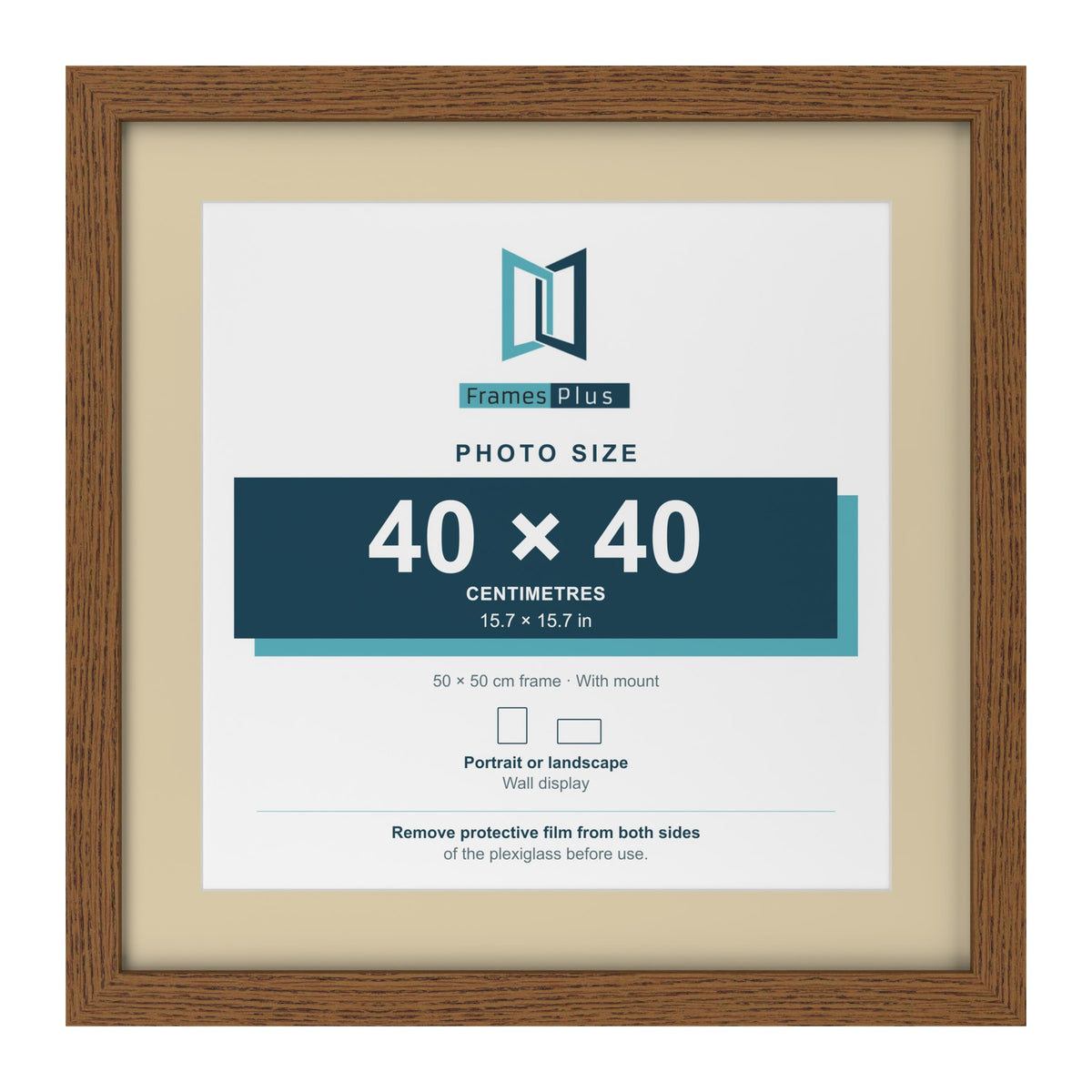 Dark Oak 50 x 50 cm picture frame with an ivory mount for a 40 x 40 cm photo