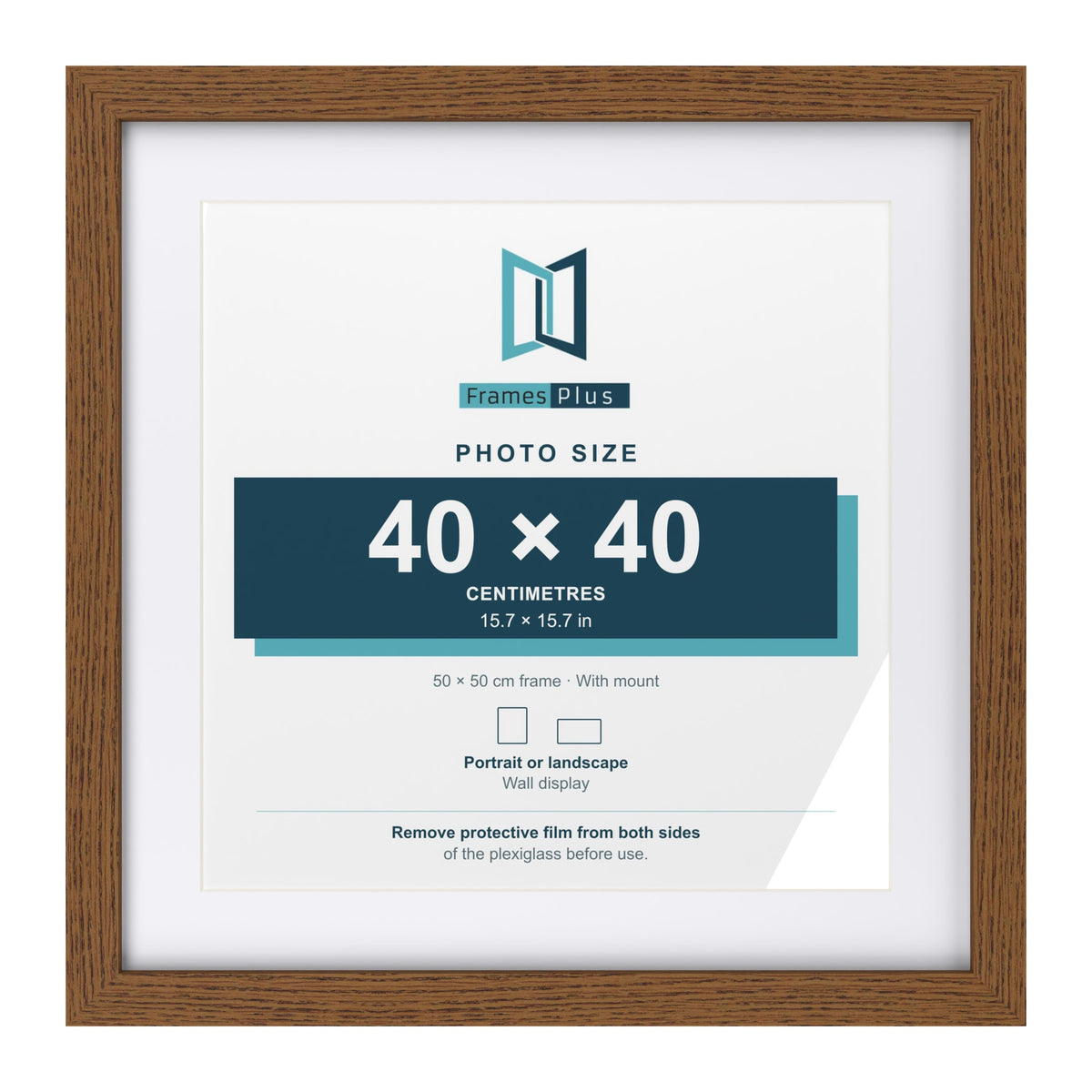 Dark Oak 50 x 50 cm picture frame with a white mount for a 40 x 40 cm photo