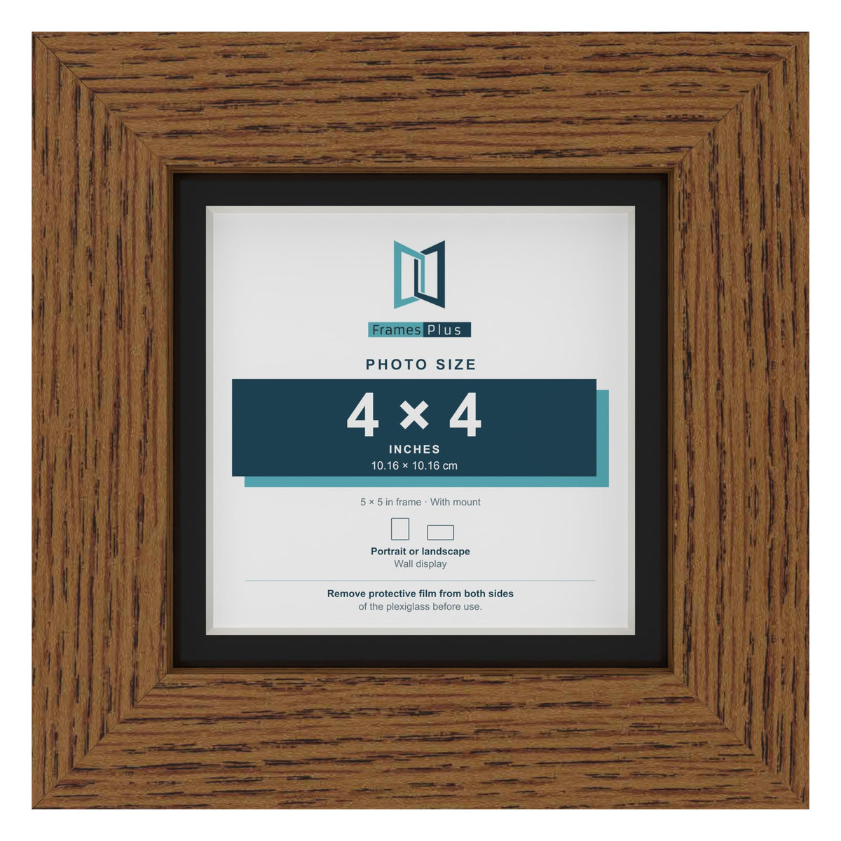 Dark Oak 5 x 5 inch picture frame with a black mount for a 4 x 4 inch photo
