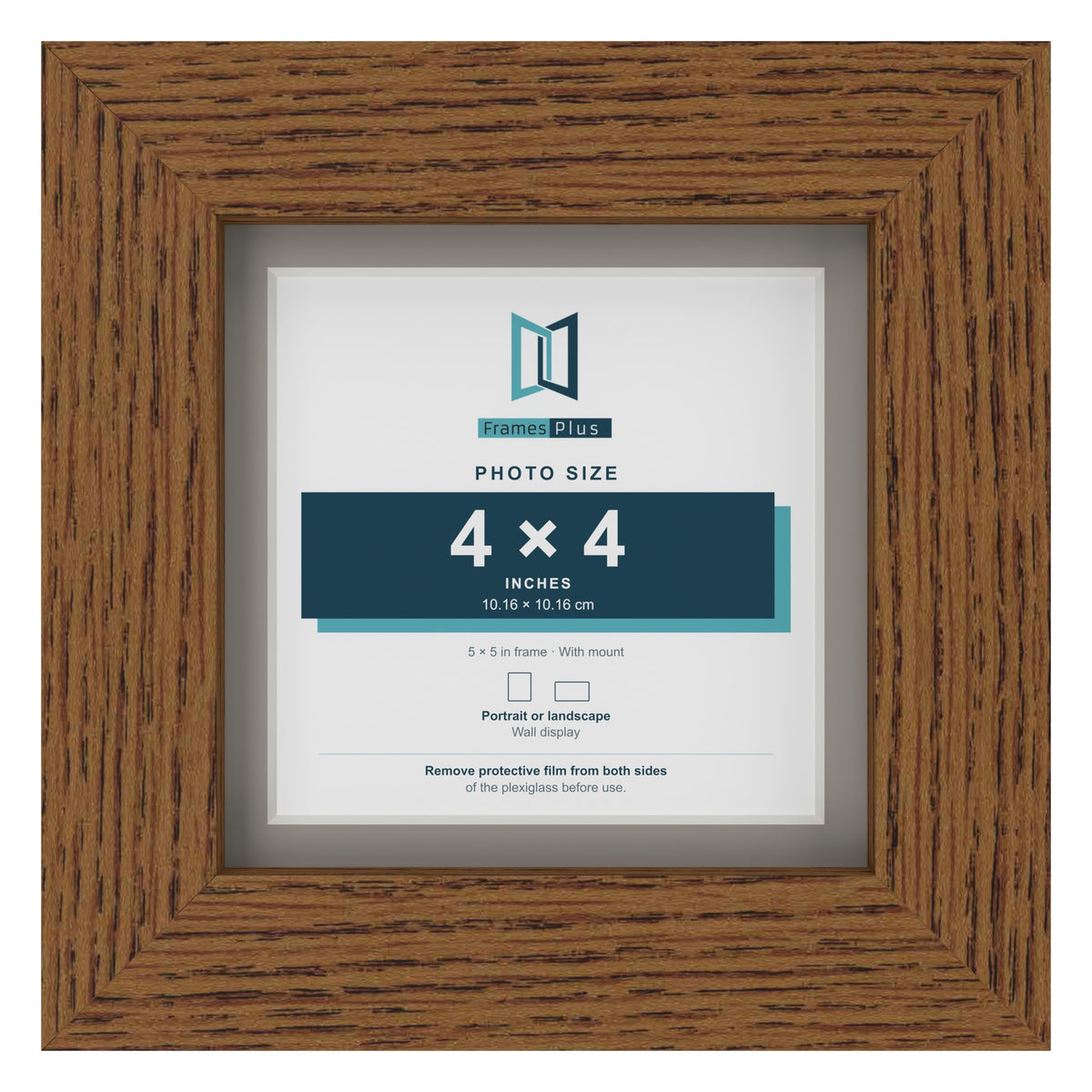 Dark Oak 5 x 5 inch picture frame with a Dawn Grey mount for a 4 x 4 inch photo