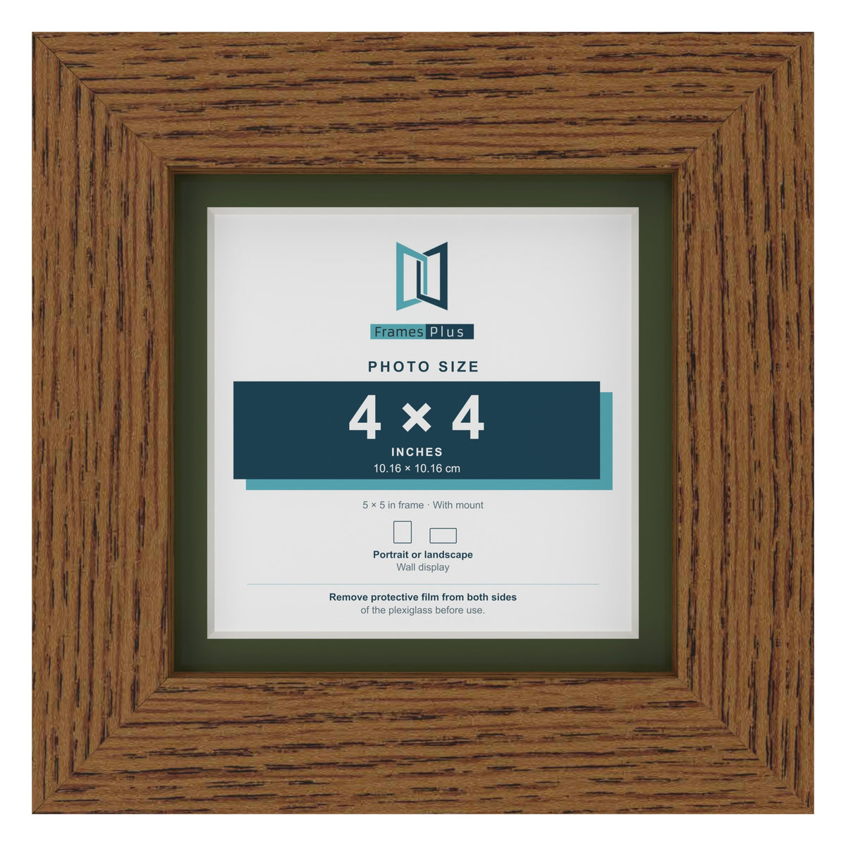 Dark Oak 5 x 5 inch picture frame with a green mount for a 4 x 4 inch photo