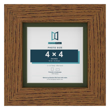 Dark Oak 5 x 5 inch picture frame with a green mount for a 4 x 4 inch photo