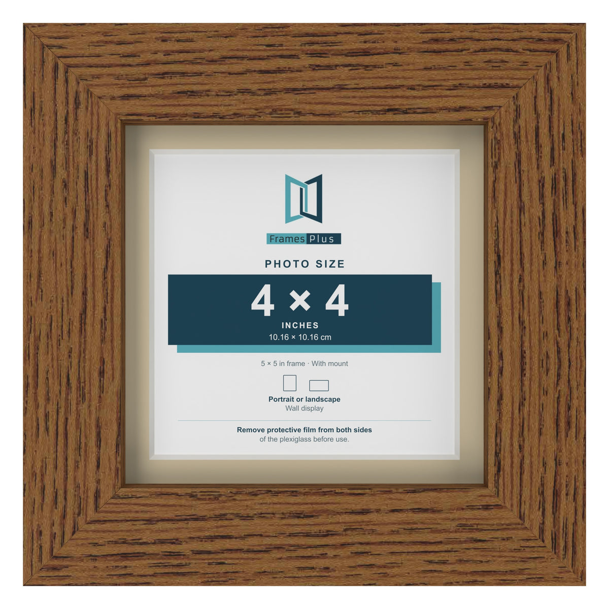Dark Oak 5 x 5 inch picture frame with an ivory mount for a 4 x 4 inch photo