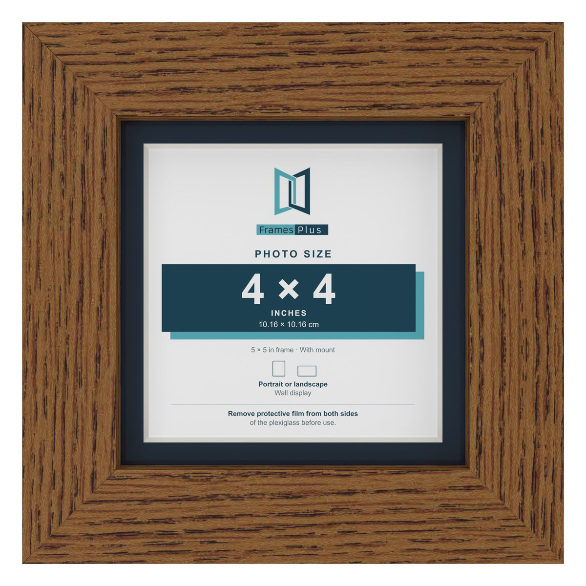 Dark Oak 5 x 5 inch picture frame with a Pacific Blue mount for a 4 x 4 inch photo